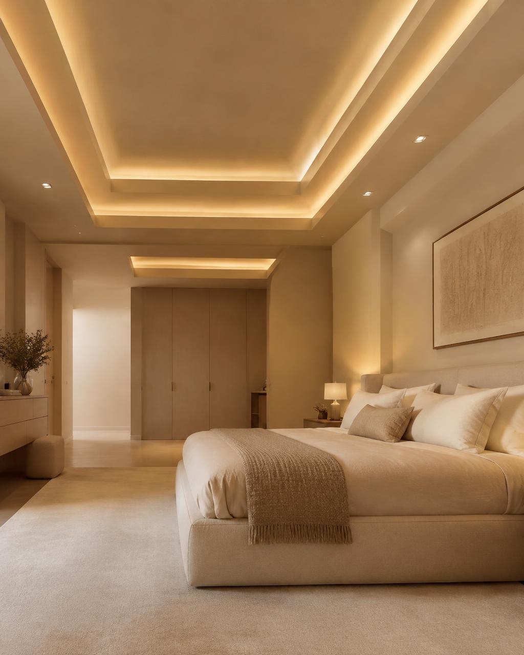 Bedroom with stepped feature ceiling